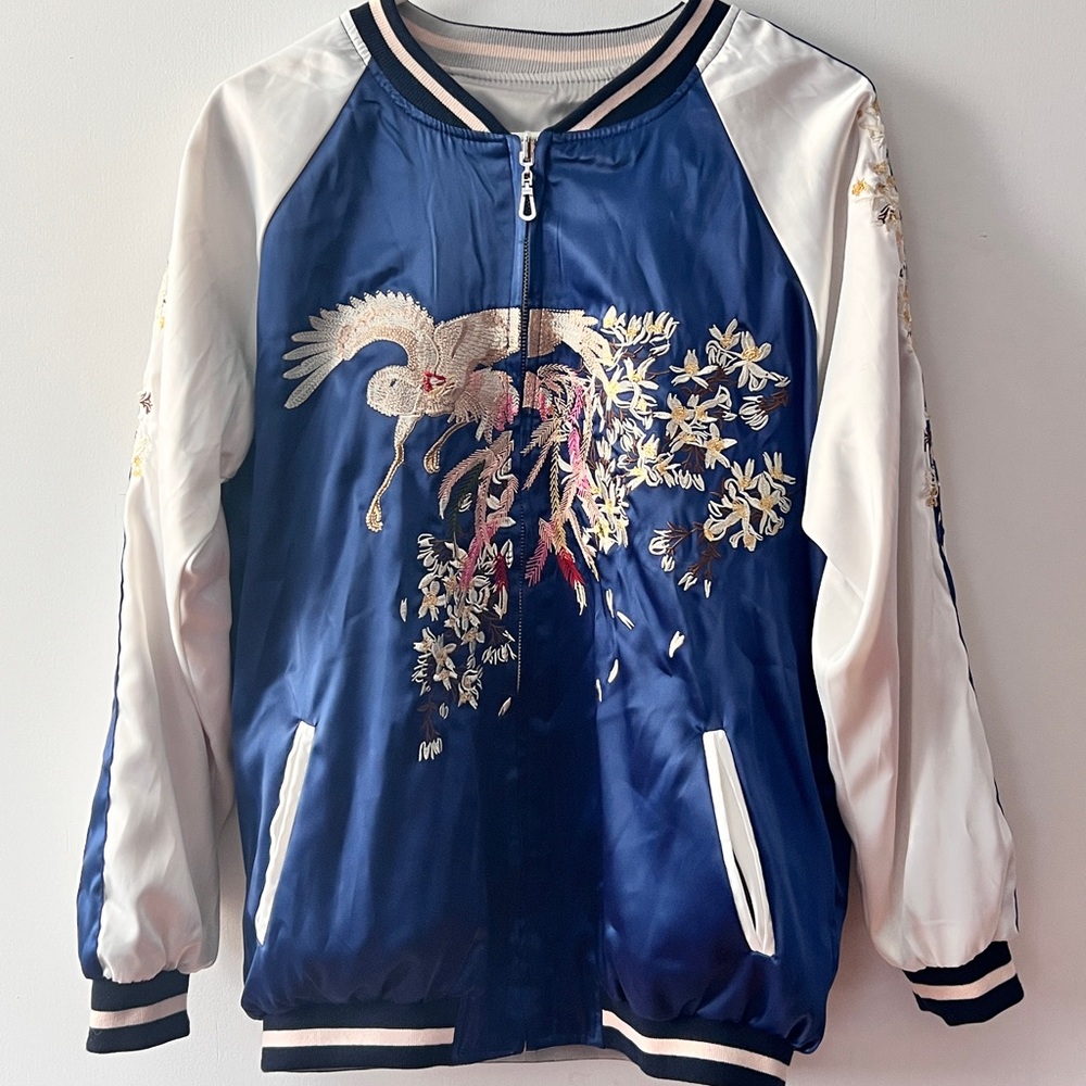 The "OPENING CEREMONY Reversible Embroidered Silk-satin Jacket - Picture 3 of 3